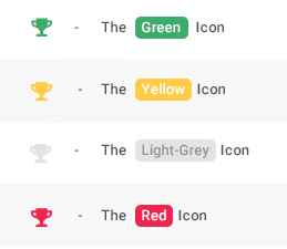 Goal trophy Goals. Green, yellow, light-grey and red trophy icons