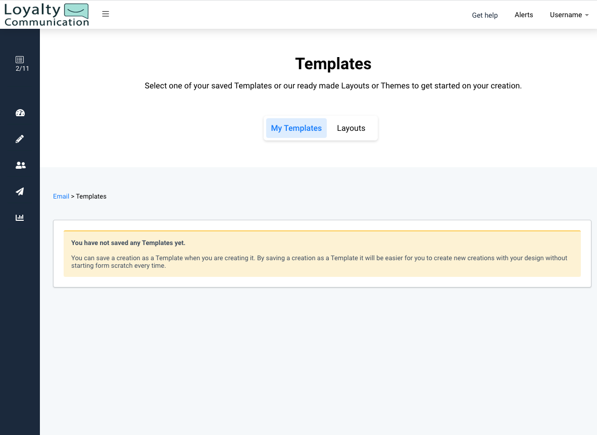 New email campaign, templates and layouts