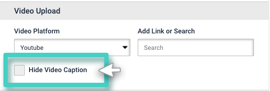 Email video hide caption Email creator, video widget. Hide video caption checkbox is highlighted