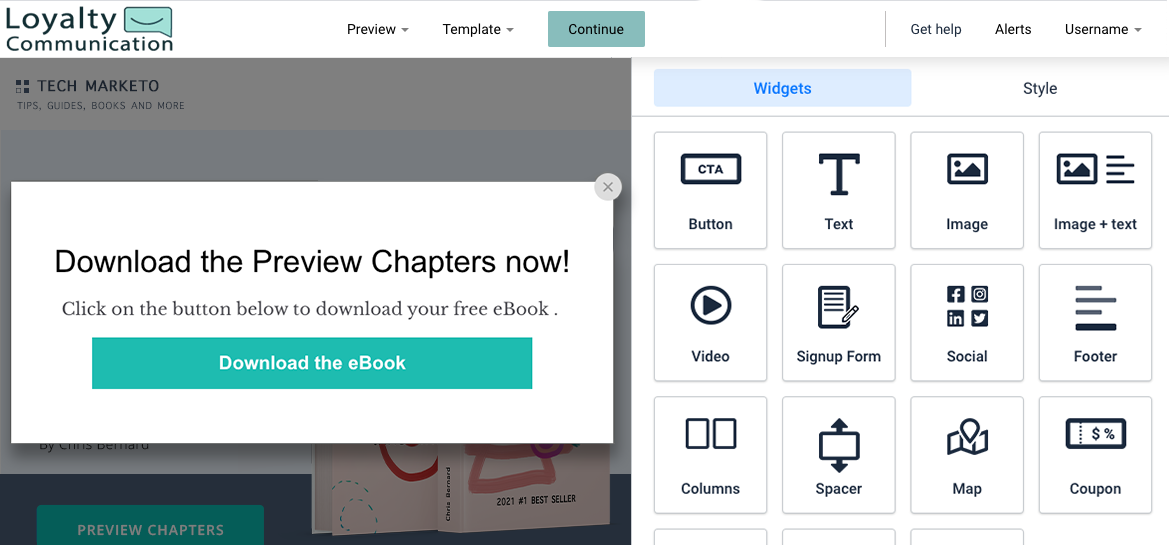 Landing page click action for button. Download now button