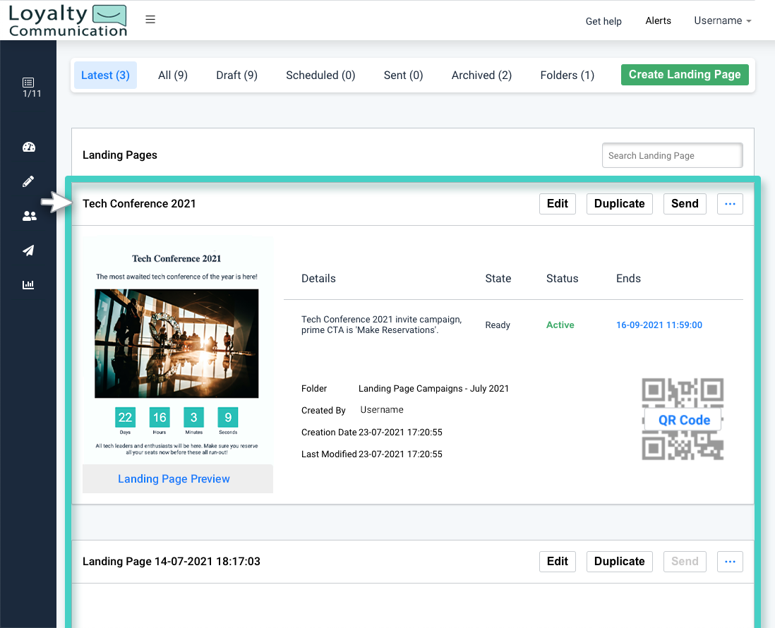 Landing page manager Landing page manager, landing pages overview