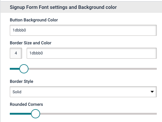 Landing page signup form font settings Landing page signup form. Font settings and background color tab