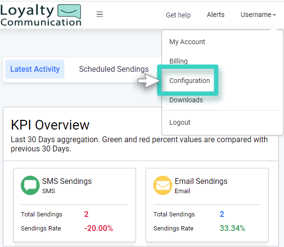 Loyalty Communication, Configuration menu