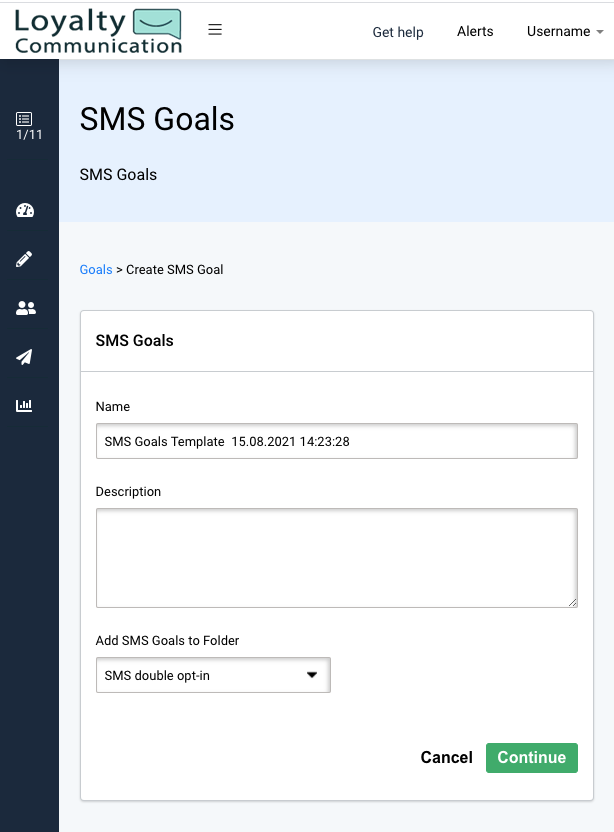 Creating campaign goal template. Name and describe your template