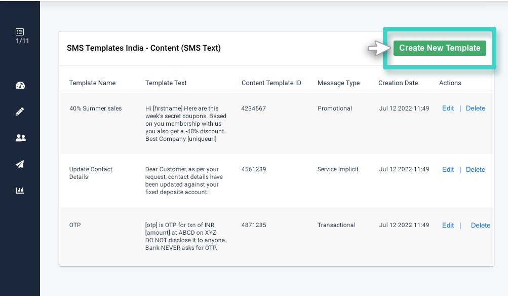 Start creating SMS template India