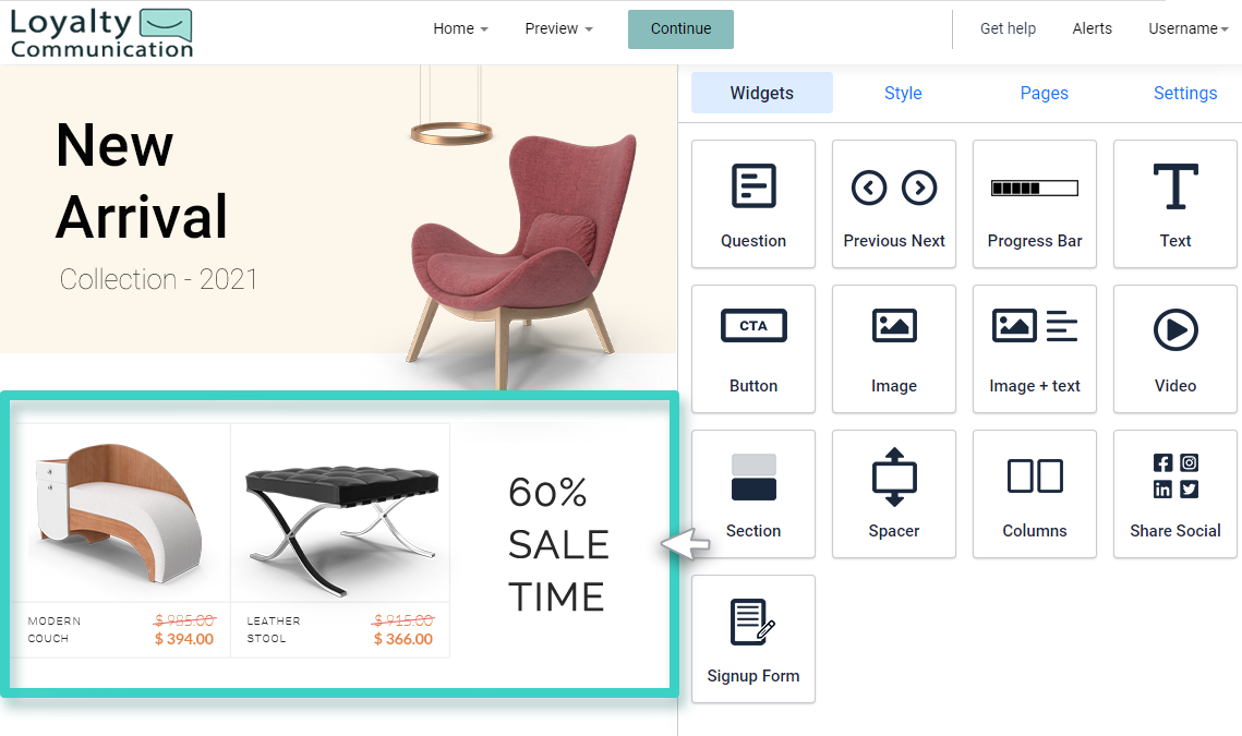 Survey column elements Add functional elements within your specified column widget