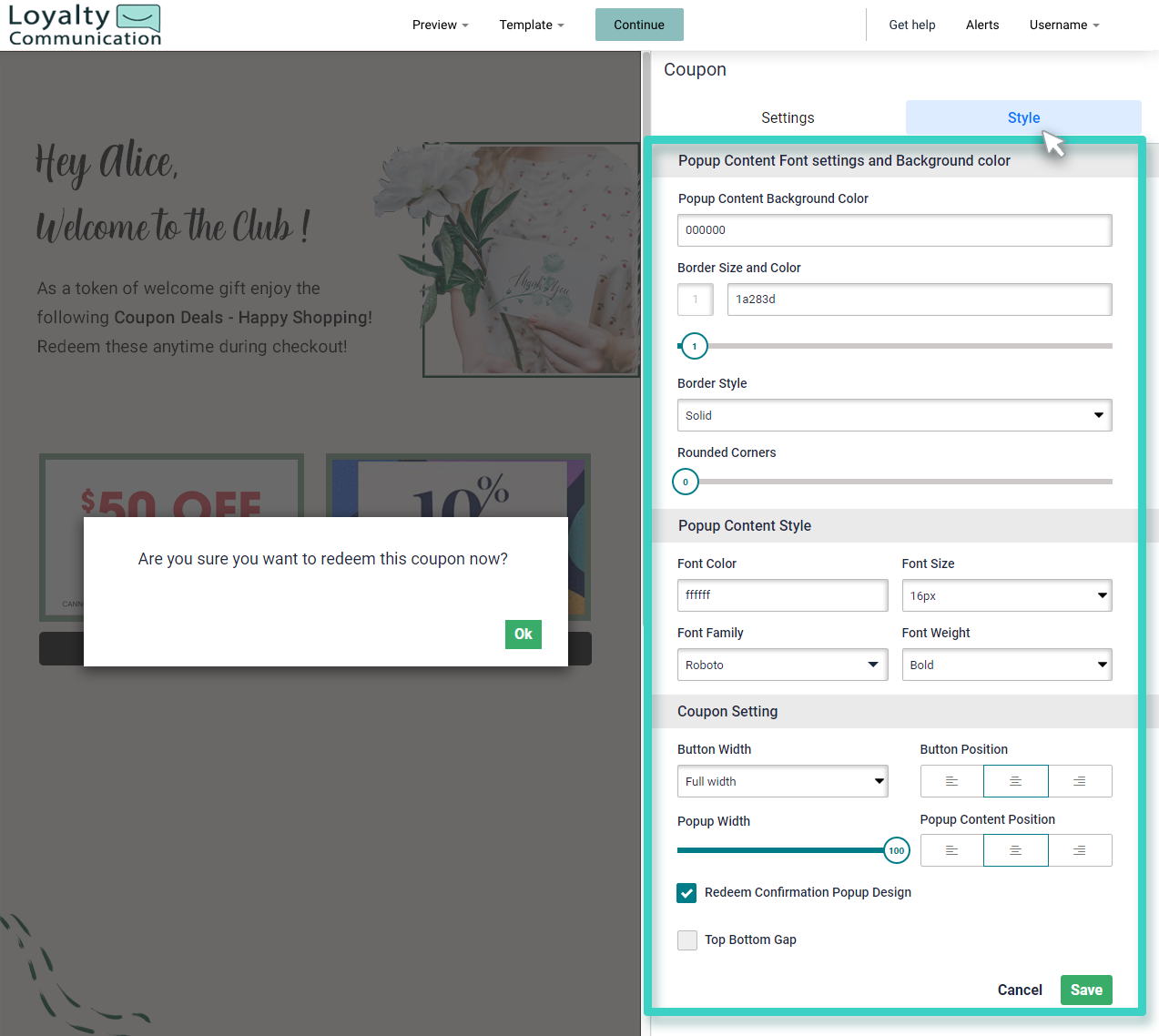 Landing page widget coupon styling