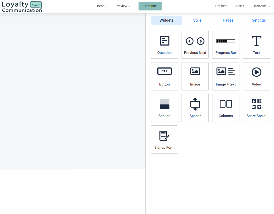 Survey Builder Area. The workspace area is visible