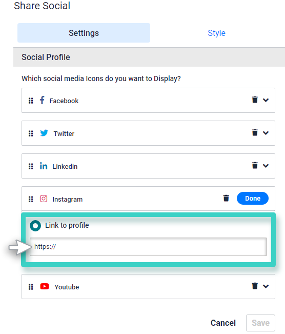 Landing page social media. Instagram settings