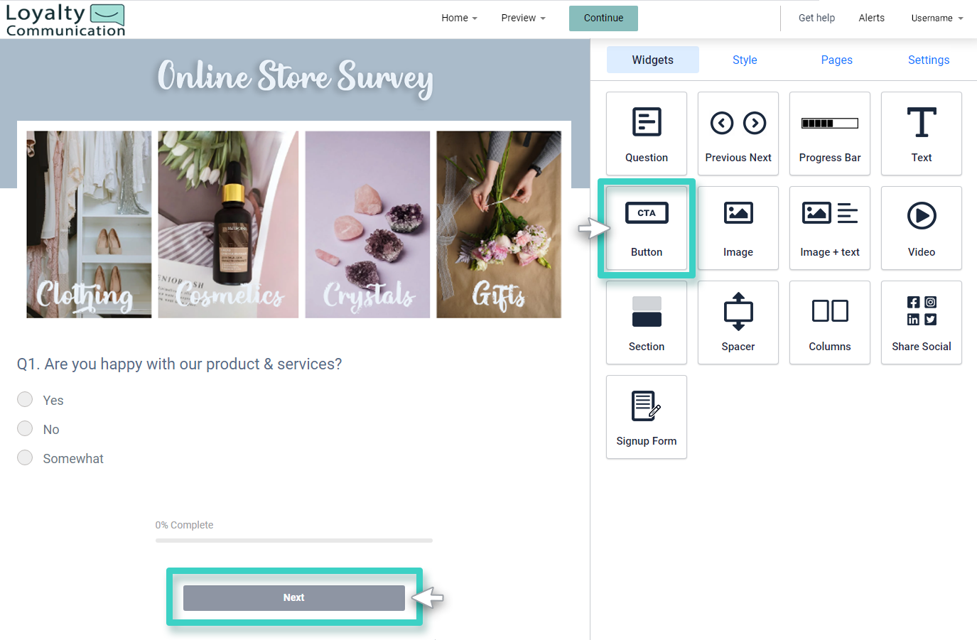 Survey builders button widget