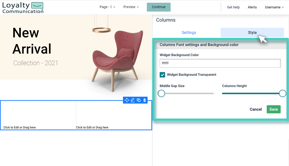 Survey columns style Survey multiple column widget background color and layout settings