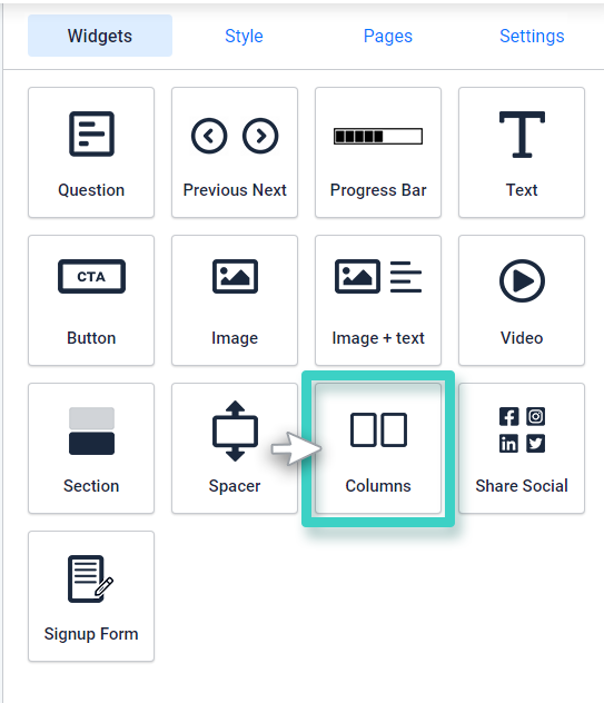 Survey columns widget Survey column widget setting