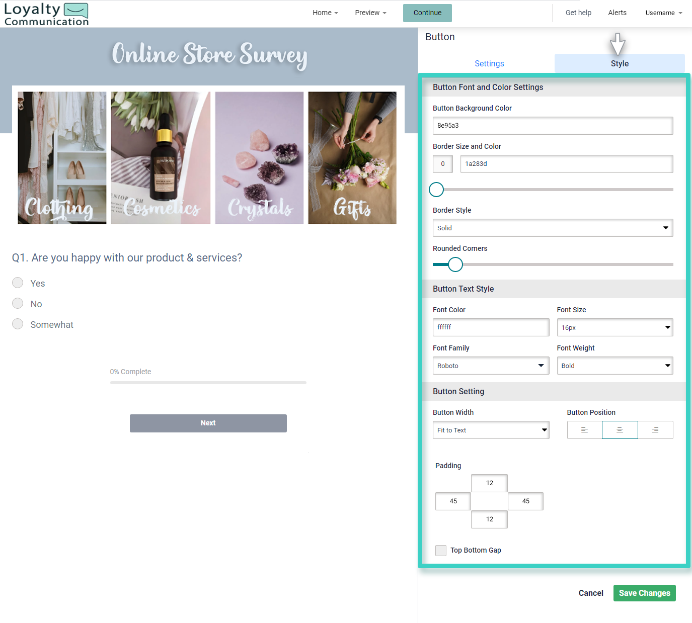 Survey creator button styling