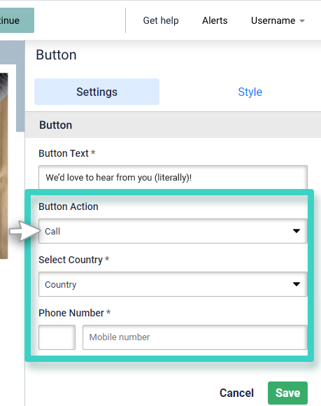 Survey redirect button. Call button action is highlighted