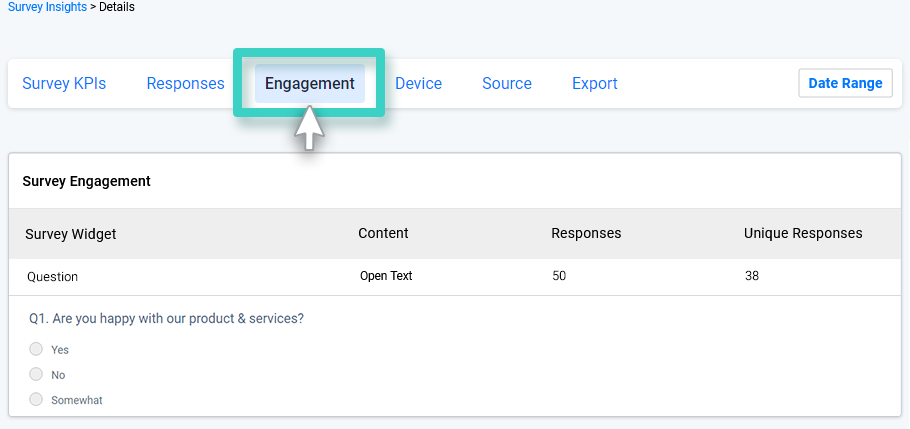 Survey KPIs. Engagement tab is visible
