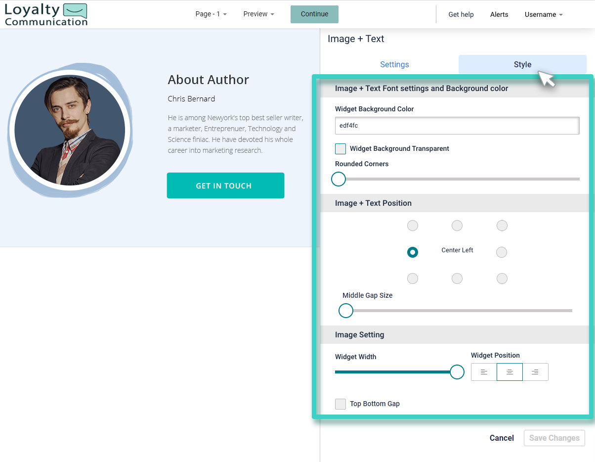 Survey image and text style Survey image and text widget. The style tab is highlighted