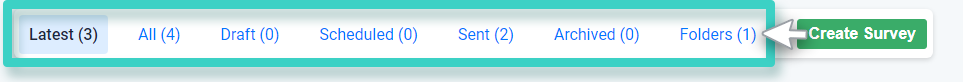 Survey manager overview. The filter section is highlighted