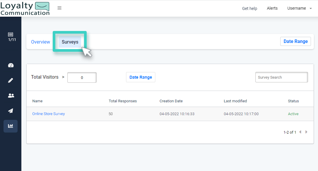 Survey insights KPIs overview. The survey tab is highlighted