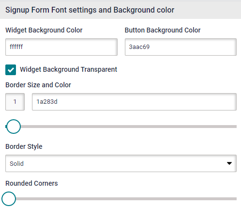 Landing page signup form font settings Landing page signup form. Font settings and background color tab