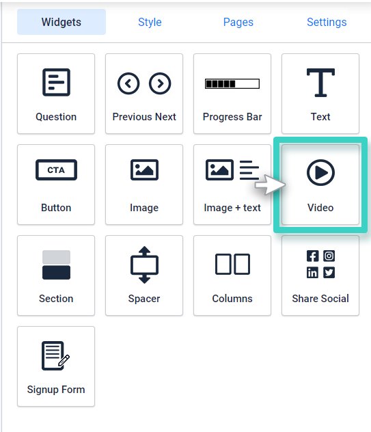Survey builders drag and drop video widget