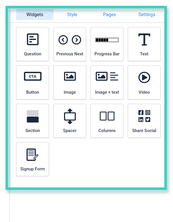 The survey builder different widgets